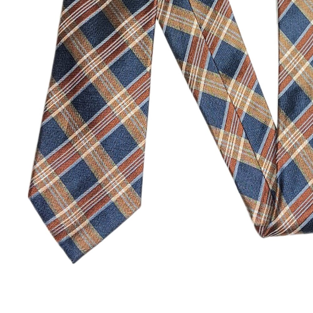Ryan Seacrest Silk Tie Men’s 60” Brown Blue Plaid Western Preppy Classic Tie New
